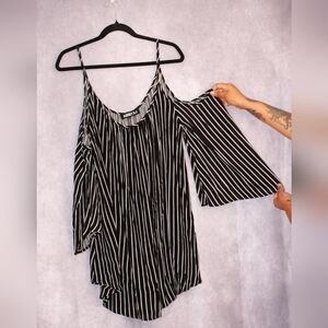 Audrey 3+1 Black White Striped Top/Swim Womens Casual Oversized Knit Size Large